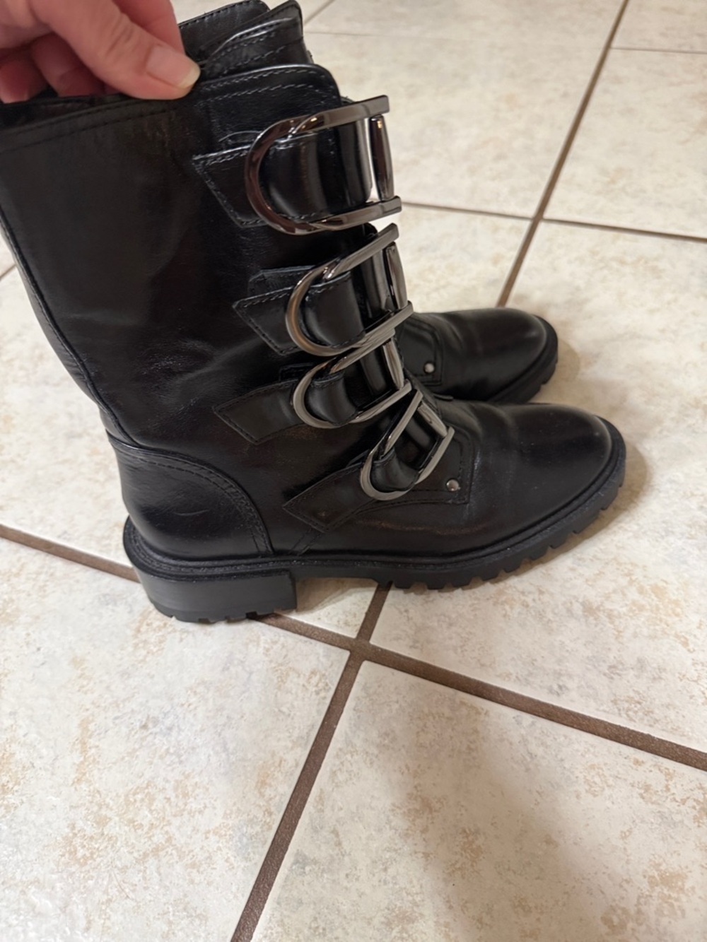 Vince Camuto Size 6 Black Buckle-Strap Combat Boots